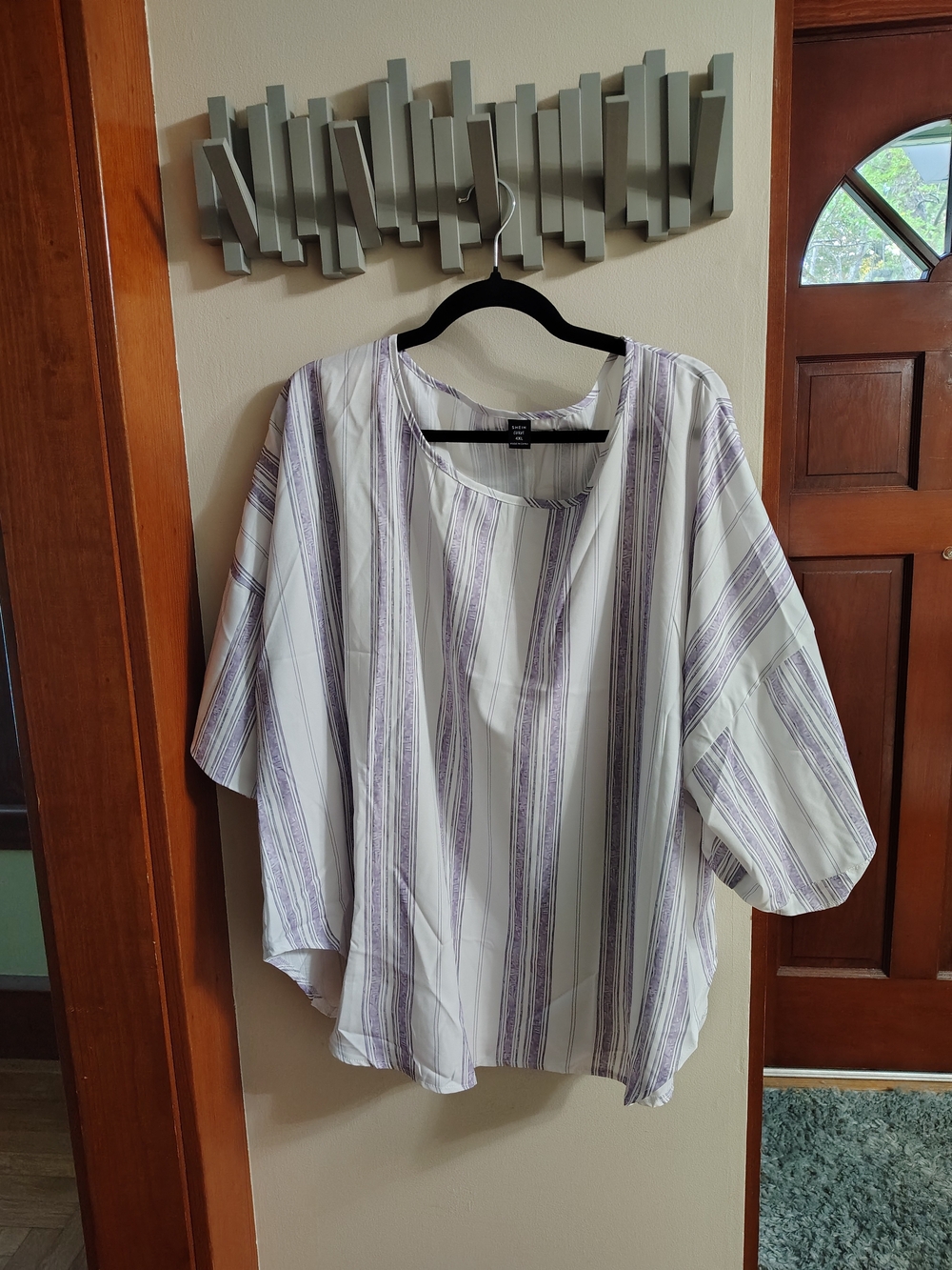 SHEIN White Tunic with Lavender Stripe Detail